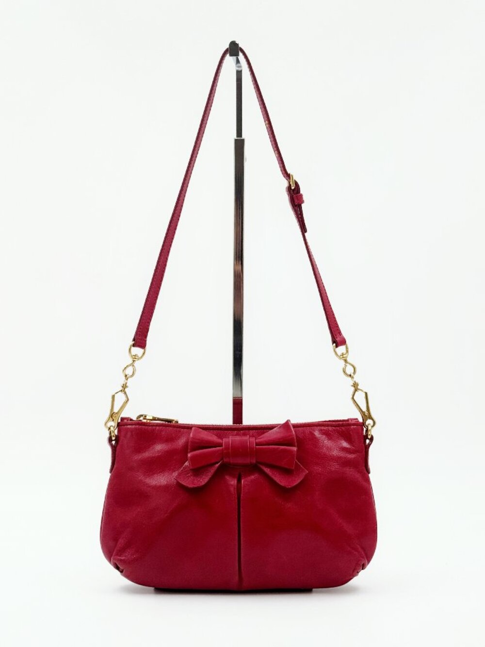 Miu Miu Red Leather Bow Shoulder Bag Gold Hardware Y2K